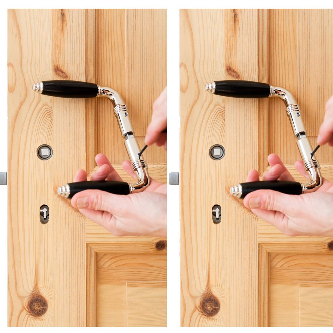 Fastg&oslash;relse af d&oslash;rgrebets firkantpind i l&aring;sekassen.