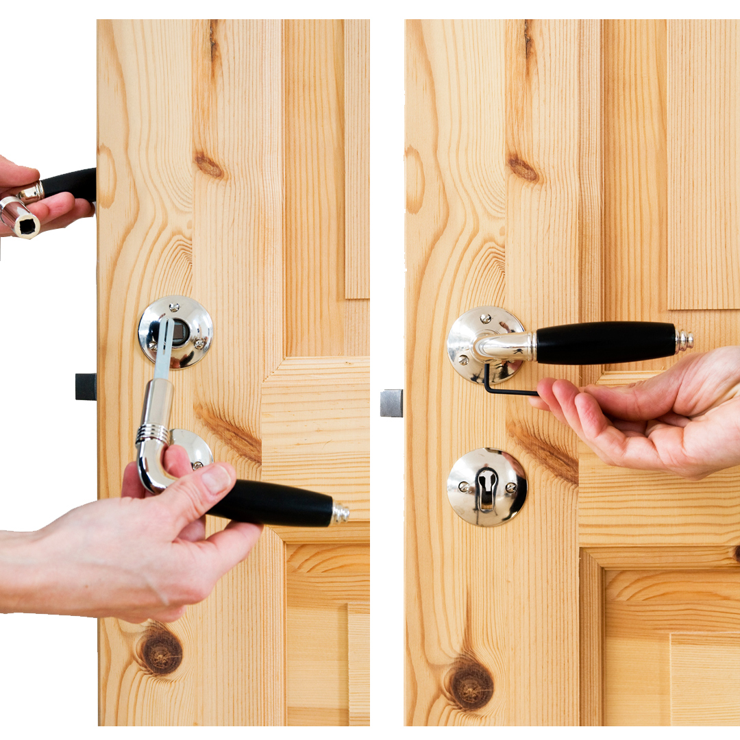 Is&aelig;tning og justering af begge d&oslash;rgreb.